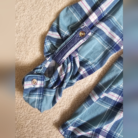 Girl's plaid fall button up shirt bundle, roll tab sleeves, Little Girl autumn - Picture 8 of 13